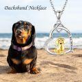 wholesale 925 Sterling Silver 925 Gold-Plated Dachshund Dog in Heart Pendant Necklace-0-4
