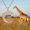 wholesale 925 Sterling Silver Tree with Giraffe and Leaves Charm Necklace-0-2