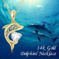 wholesale 14K Gold Dolphin Pendant Necklace with Heart-Shaped Stone - Perfect Gift for Her-0-4