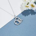 wholesale 925 Sterling Silver Blue Crystal Heart Highland Cow Love Forever Pendant Necklace Gifts for Women Girls-0-2