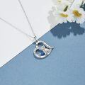 wholesale 925 Sterling Silver Blue Crystal Heart Highland Cow Love Forever Pendant Necklace Gifts for Women Girls-0-2