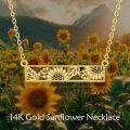 wholesale 14K Gold Bar with Sunflowers and Leaves Pendant Necklace Minimalist Floral s for Her-0-2