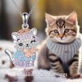 wholesale 925 Sterling Silver Rose Quartz Crystal Princess Cat Pendant Necklace for Women-0-5
