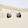 wholesale 925 Sterling Silver Black Heart Crystal Rose Thorn Vine Drop Earrings-0-3