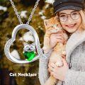 wholesale 925 Sterling Silver Green Crystal Cat Pendant Necklace for Women - Cat Lovers -0-4