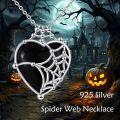 wholesale 925 Sterling Silver Black Onyx Spider Web Witch Heart Pendant Necklace Gothic Jewelry-0-5