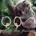 wholesale 925 Sterling Silver Hypoallergenic Pink Gold Plated Koala Bear Hugging Hoop Earrings for Women Girls 3D Animal  (Silver)-0-5