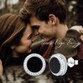 wholesale 925 Sterling Silver Black Onyx Stud Earrings Hypoallergenic Round 8mm for Men & Women-0-2