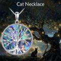 wholesale 925 Sterling Silver Tree of Life Pendant with Abalone Shell and Rose Gold Cat Charm Necklace-0-1