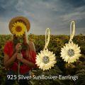 wholesale 925 Sterling Silver Sunflower Leverback Earrings with Black and Yellow CZs-0-1