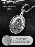 wholesale 925 Sterling Silver St Anthony Protect Us Pendant Necklace for Men Women with Cross and Lily Flower Charm on 3+2 Extender Chain (Silver)-0-3