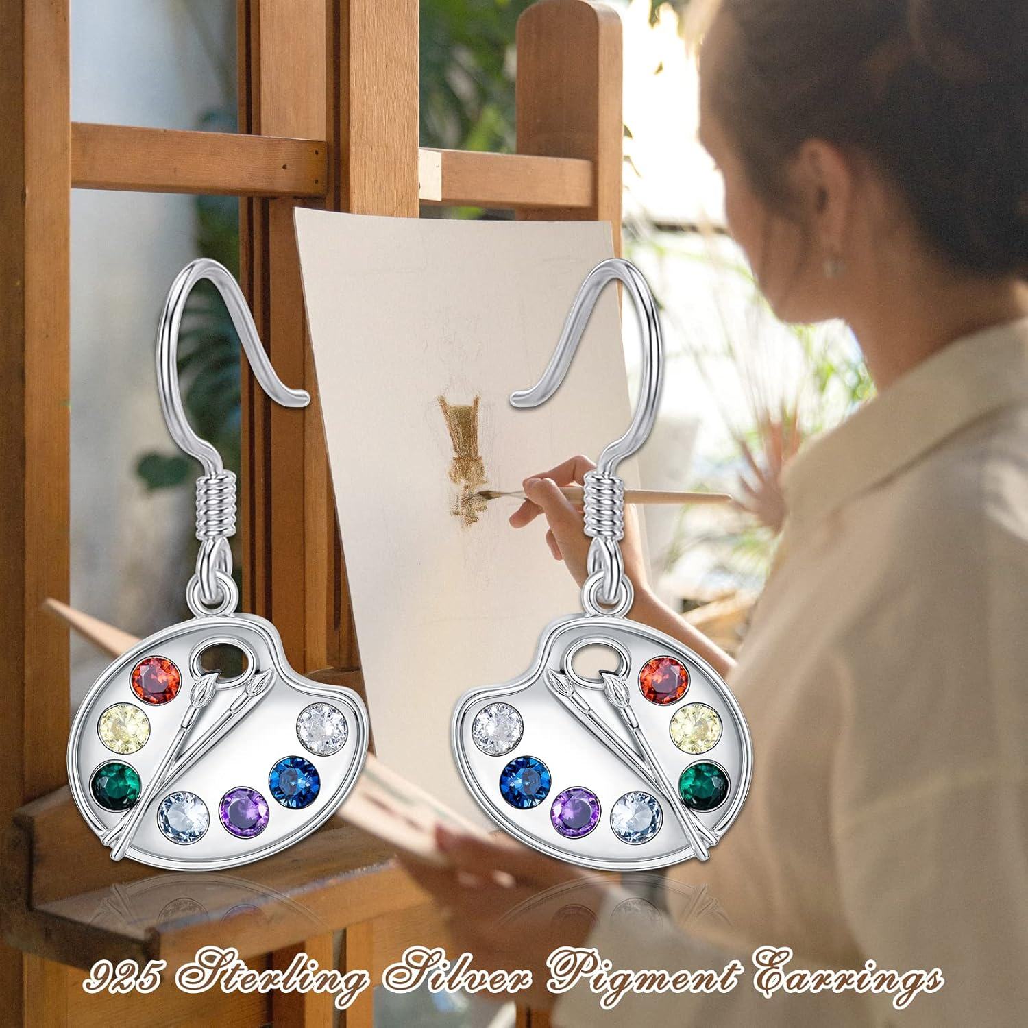 wholesale 925 Sterling Silver Multicolor Gemstone Artist Palette Drop Earrings-0-1
