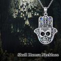 wholesale 925 Sterling Silver Skull Hamsa Hand Pendant with Abalone Shell and Lotus Flower Design on 18+2 Chain-0-3