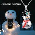 wholesale 925 Sterling Silver Snowman Pendant Necklace with Red Scarf and Green Hat Charm s for Women-0-3
