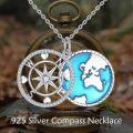 wholesale 925 Sterling Silver World Map & Compass Pendant Necklace for Men/Women - Viking Wiccan -0-1