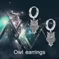 wholesale 925 Sterling Silver Owl Dangle Huggie Hoop Earrings Wholesale  for Women Girls Teenagers-0-2