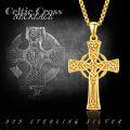 wholesale Gold 925 Sterling Silver Celtic Cross Pendant on Rolo Chain - Irish Knot Protection Jewelry for Men (24) -0-5