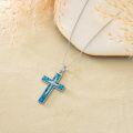 wholesale 925 Sterling Silver Turquoise Inlay Cross Pendant Necklace for Women and Men - Religious  for Christmas & Birthdays-0-3