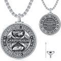wholesale 925 Sterling Silver Gothic Skull Memento Mori Pendant Necklace with Carpe Diem Inscription and Funnel Charm - 24 Inches Chain-0-0