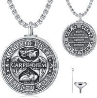 wholesale 925 Sterling Silver Gothic Skull Memento Mori Pendant Necklace with Carpe Diem Inscription and Funnel Charm - 24 Inches Chain-Memento Mori-2-Urn