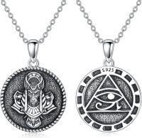 wholesale 925 Sterling Silver Eye of Horus Pendant Necklaces with Anubis Head Charm for Women and Men - Egyptian Symbol  Set-Anubis