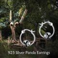 wholesale 925 Sterling Silver Black Enamel Panda Charm Huggie Hoop Earrings for Women-0-3
