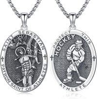 wholesale 925 Sterling Silver Hockey Athlete St. Sebastian Medal Pendant Necklace for Men-Hockey