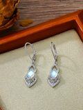 wholesale 925 Sterling Silver 925 Blue Moonstone Leverback Dangle Drop Earrings for Women-0-2