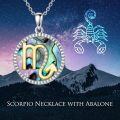 wholesale 925 Sterling Silver Scorpio Zodiac Abalone Shell & Cubic Zirconia Pendant Necklace-0-5
