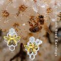 wholesale 925 Sterling Silver Bee Earrings Honeycomb Design Zircon Details-0-5