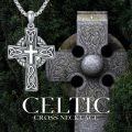 wholesale 925 Sterling Silver Celtic Cross Pendant Necklace for Men with 2.5mm 22 +2  Rolo Chain-0-4