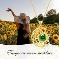 wholesale 18k Gold Plated Silver Sun and Moon Pendant Necklace with Green Gemstone Birthstone Jewelry for Women-0-4