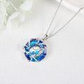 wholesale 925 Sterling Silver Blue Opal Sea Life Charm Necklace with Sharks & Dolphins Pendant-0-2