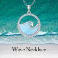 wholesale 925 Sterling Silver Larimar and Cubic Zirconia Ocean Wave Pendant Necklace-0-3