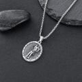 wholesale 925 Sterling Silver Oval Saint Sebastian Prayer Medal Pendant Necklace  24in Chain-0-3