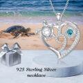 wholesale 925 Sterling Silver Heart-Shaped Sea Turtle Pendant Necklaces with Blue Crystal and Cubic Zirconia for Women Mother's Day Gifts-0-4