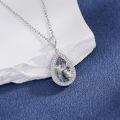 wholesale 925 Sterling Silver Teardrop Moss Agate and Cubic Zirconia Halo Pendant Necklace for Women-0-1