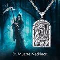 wholesale 925 Sterling Silver Saint Muerte Medal Pendant Necklace for Men Women-0-5