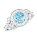 TOUPOP Sterling Silver Aquamarine Moissanite Wedding Engagement Ring-0-0