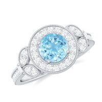 TOUPOP Sterling Silver Aquamarine Moissanite Wedding Engagement Ring-undefined
