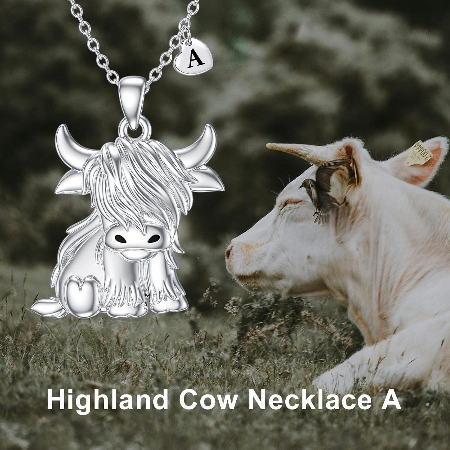 925 Sterling Silver Highland Cow Birthstone Necklace Jewelry Gifts for Women Girls-0-3