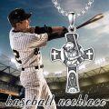 wholesale 925 Sterling Silver Baseball Player Sports Cross Necklace with Philippians 4:13 Pendant for Men-0-4