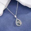 wholesale 925 Sterling Silver Teardrop Moss Agate and Cubic Zirconia Halo Pendant Necklace for Women-0-2