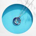 wholesale 925 Sterling Silver Surfer Girl Pendant Necklaces Blue Enamel Ocean Wave Charm Jewelry for Women Girls Teenagers-0-3