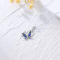 wholesale 14K White Gold Natural Diamond & Blue Butterfly Dainty Heart Pendant Necklace for Women, Nickel-Free, 16 1.8g, Gift for Her-0-4