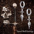 wholesale 925 Sterling Silver Gothic Sword & Skull Dangle Hoop Earrings - Halloween Gift Ideas for Her-0-4