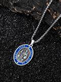 wholesale 925 Sterling Silver & Blue Enamel St Jude Pray For Us Medal Pendant Necklace for Men/Women Catholic s-0-2