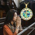wholesale Gold 925 Sterling Silver Round Cross Dove Star David Hamsa Hand Religious Pendant Necklace with Abalone Shell Inlay-0-5