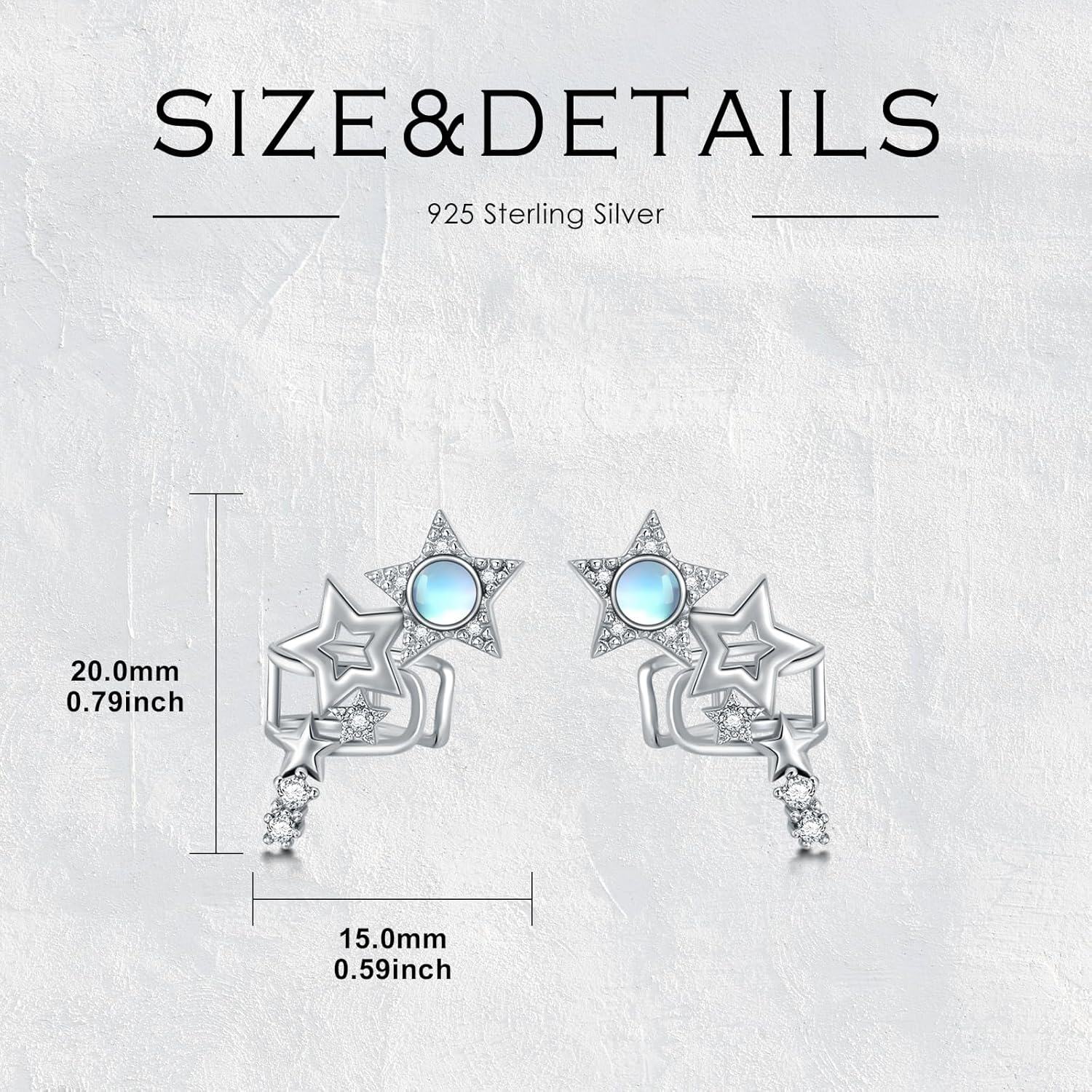 925 Sterling Silver Star Moonstone Studs with Cubic Zirconia for Non-Pierced Ears-0-4