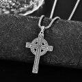wholesale 925 Sterling Silver Celtic Cross Pendant on Rolo Chain - Irish Knot Design Protection Jewelry for Men (24) -0-3